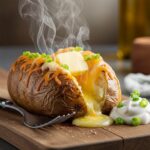 Baked-potato-cut-open-and-generously-topped-with-melting-butter-and-cheese-steaming-gently.