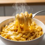 Creamy cheesy pasta served hot.