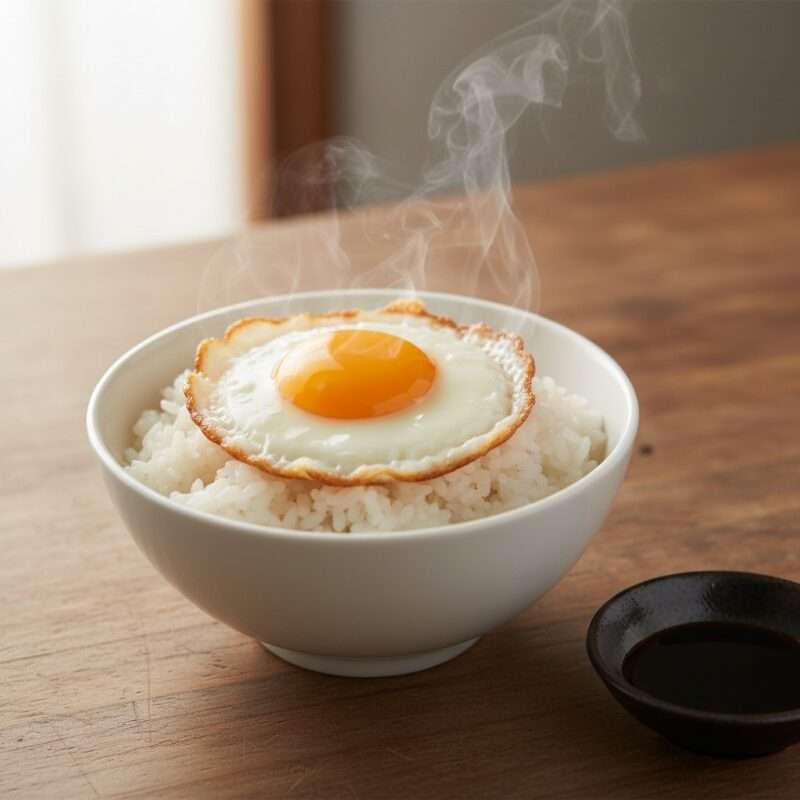Simple rice and fried egg meal cooked by international student during first week abroad